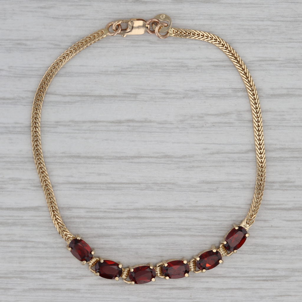 6.75" 3ctw Garnet Bracelet 14k Yellow Gold Herringbone Chain