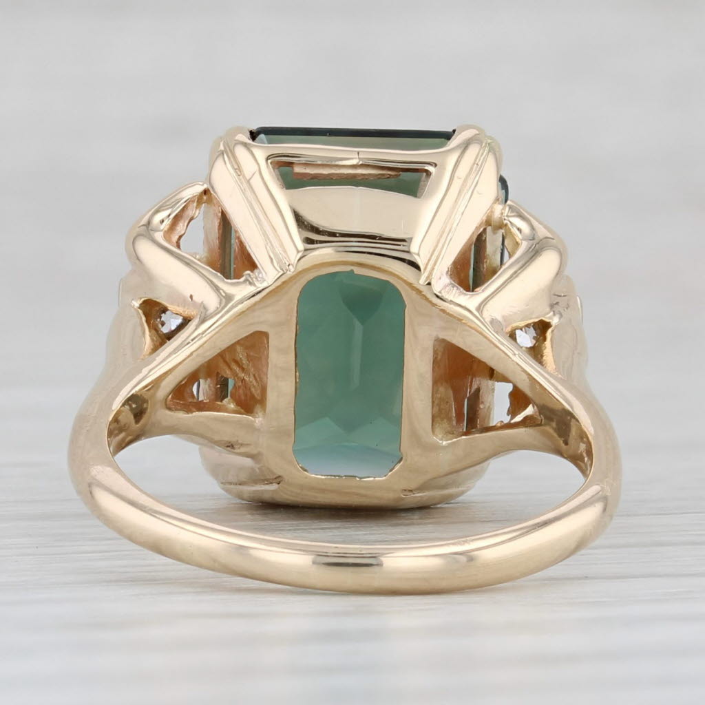 Light Gray Vintage 9.02ctw Green Lab Created Spinel Diamond Ring 14k Gold Size 6.5