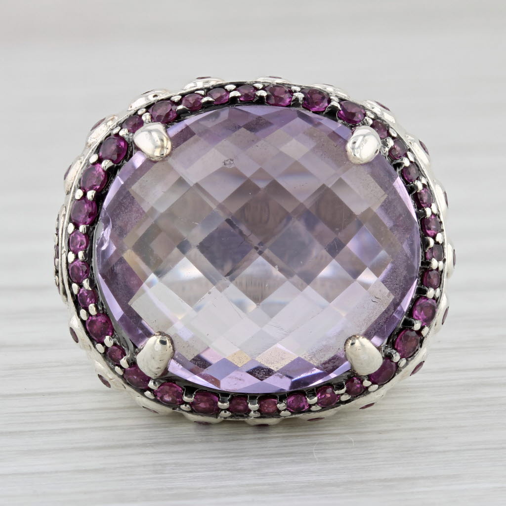 Gray John Hardy Bato Amethyst Garnet Halo Ring Sterling Silver Size 7 17.85ctw