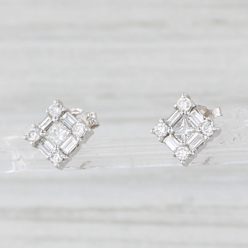 Light Gray 0.67ctw Princess Diamond Square Stud Earrings 14k White Gold