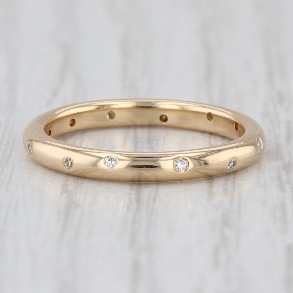 Diamond Dots Wedding Band 18k Yellow Gold Stackable Ring Size 6.25