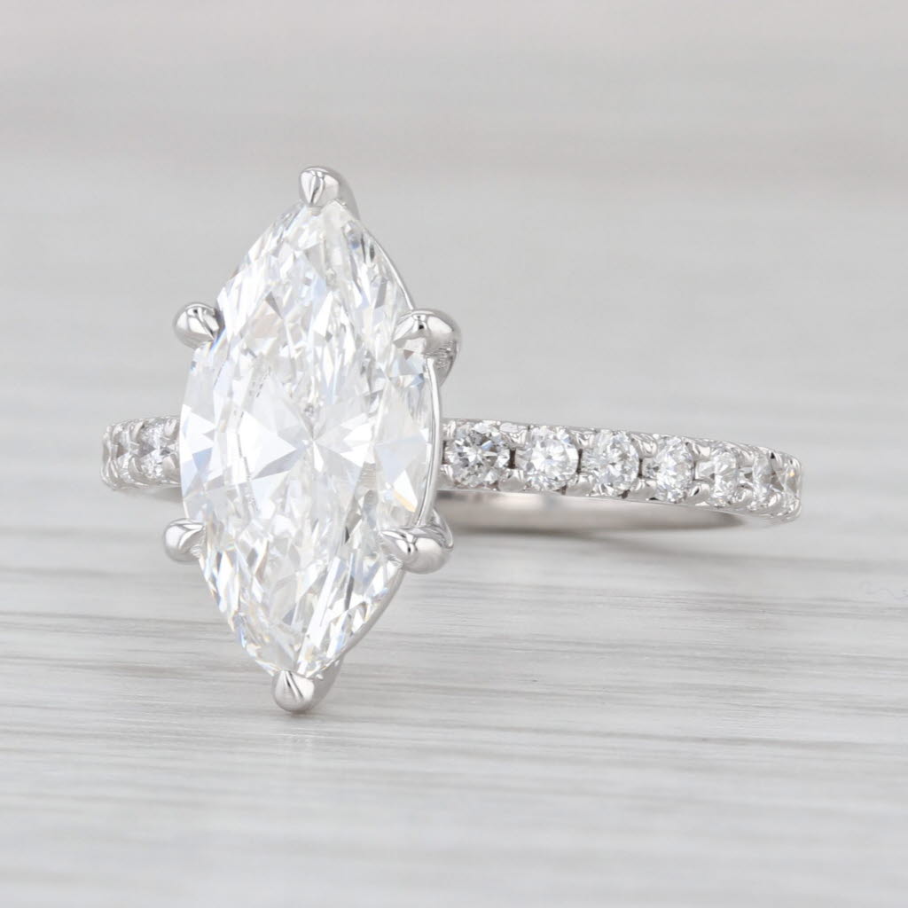 New IGI 3.55ctw Marquise Lab Grown Diamond Engagement Ring 14k Gold Size 6
