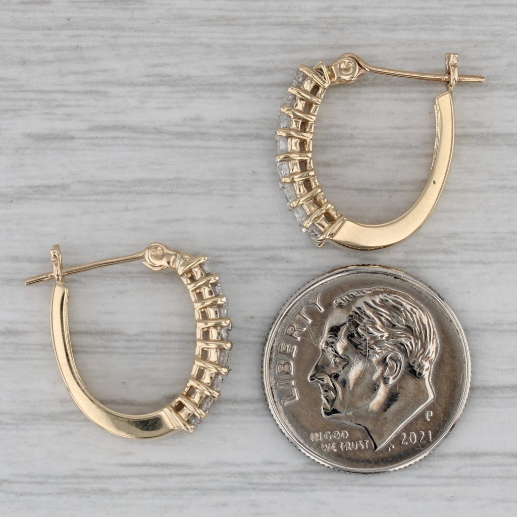 Gray 1ctw Diamond J-Hook Oval Hoop Earrings 14k Yellow Gold Snap Top Pierced