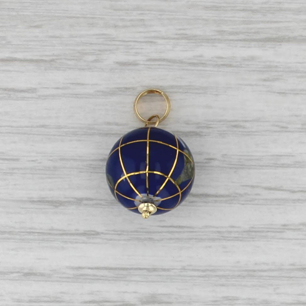 Stone Mosaic Bead Globe Pendant 14k Gold Abalone Mother of Pearl Quartzite