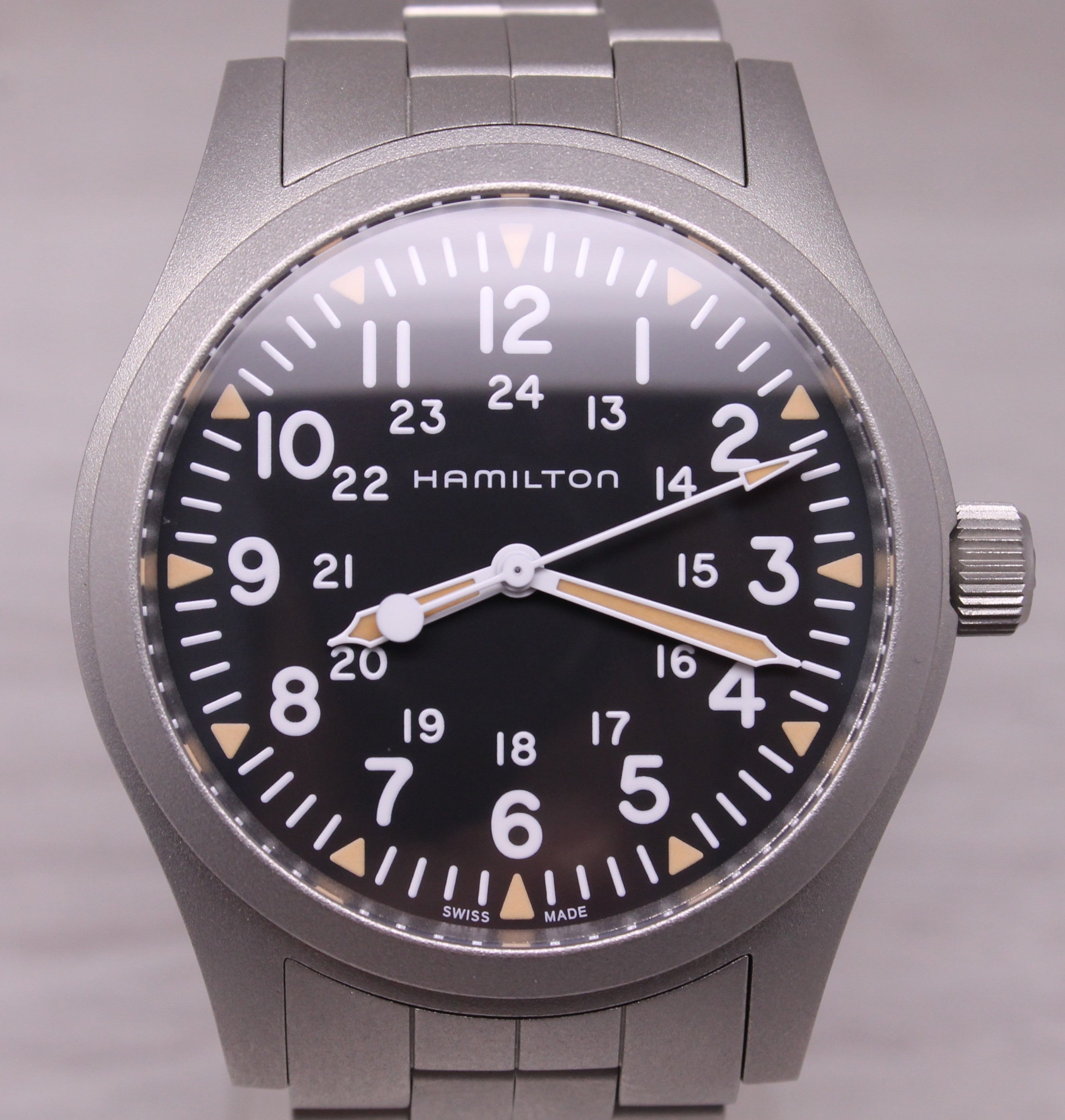 Hamilton Khaki Field Mechanical Mens Watch 42mm Steel Military Swiss H695290 Box