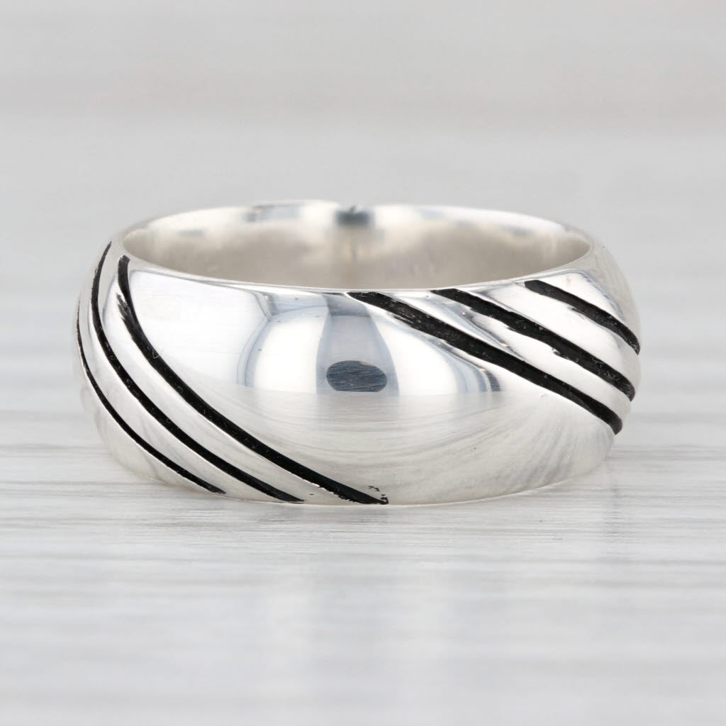 Line Etched Silver Band Sterling Silver Size 6 Ring 8mm Mexico