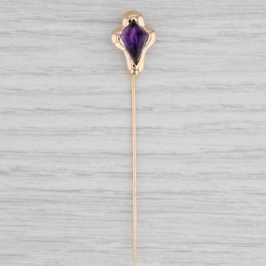 Light Gray Vintage Amethyst Stickpin 14k Yellow Gold Solitaire