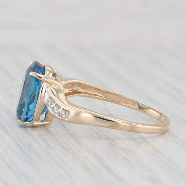 4.67ct Oval Blue Topaz Diamond Bypass Ring 14k Yellow Gold Size 9