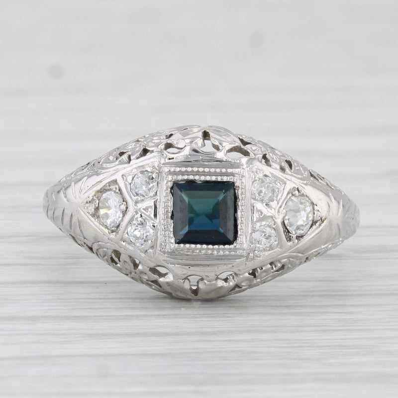 Vintage 0.56ct Blue Sapphire Filigree Vintage Ring 18k Gold Size 6.5 Engagement