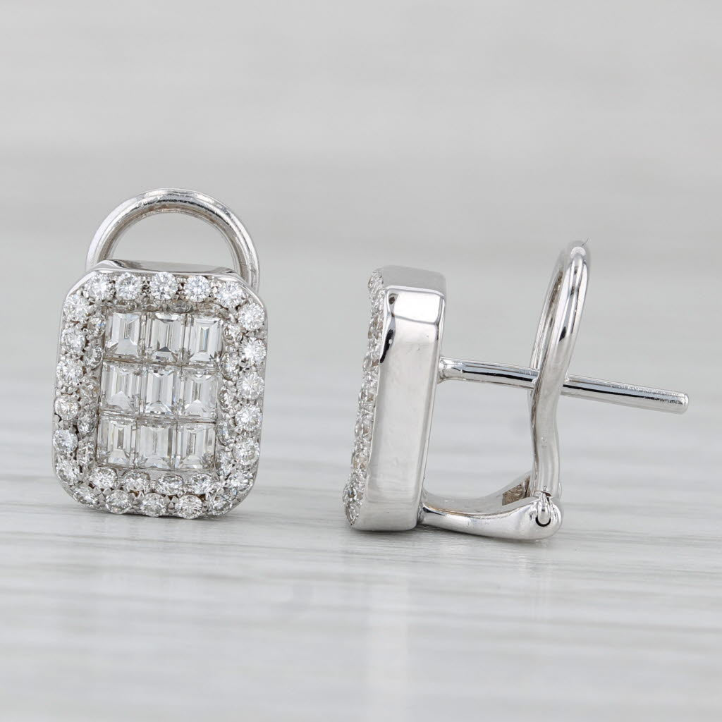 Light Gray 1.46ctw Diamond Halo Stud Earrings 18k White Gold Omega Backs