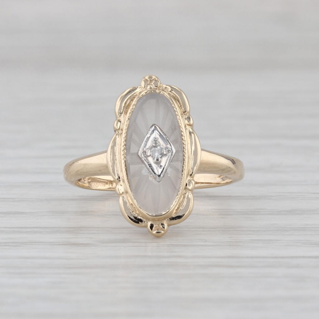 Rayed Quartz Diamond Signet Ring 10k Yellow Gold Size 4 Vintage