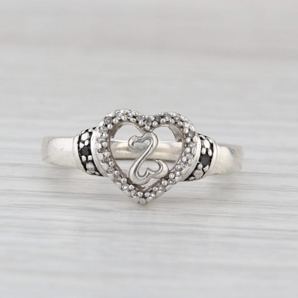 Diamond Framed Open Hearts Ring Sterling Silver Size 5