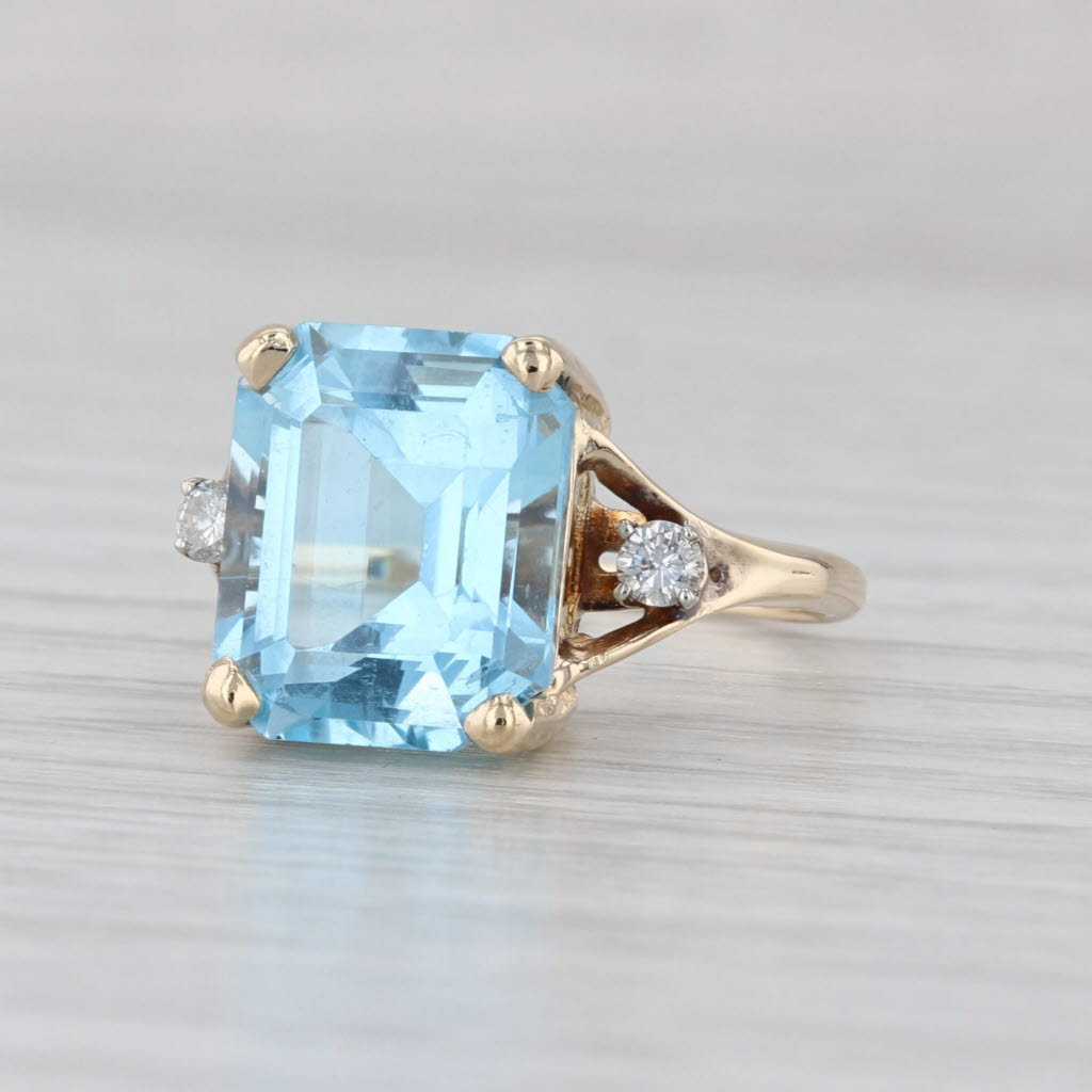 8.85ctw Emerald Cut Blue Topaz Diamond Ring 14k Yellow Gold Size 5.5