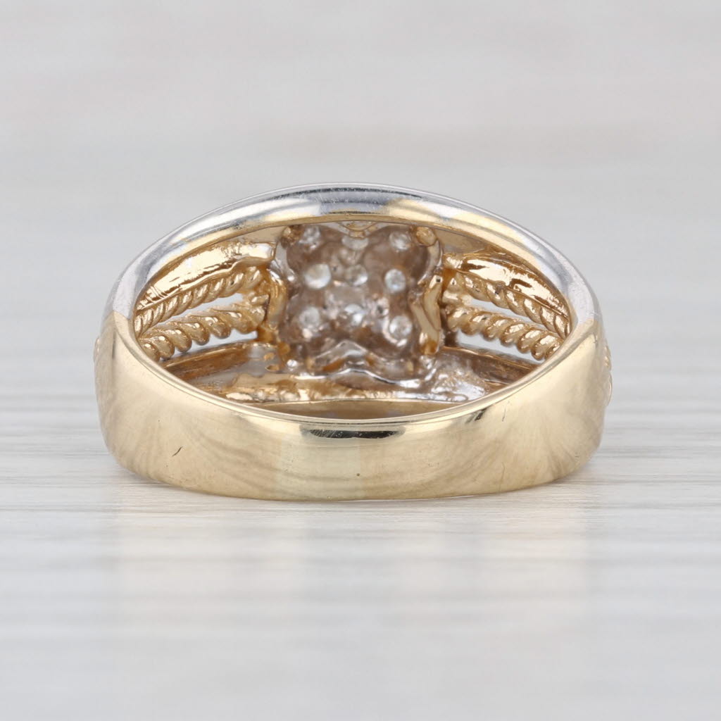 Pave Diamond Cluster Clover Ring 14k Yellow White Gold Size 6.5