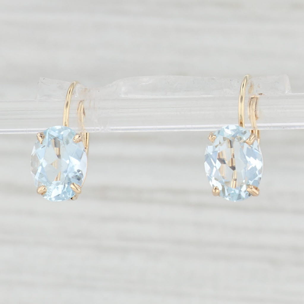 Light Gray 3ctw Oval Solitaire Aquamarine Drop Earrings 14k Yellow Gold Leverbacks