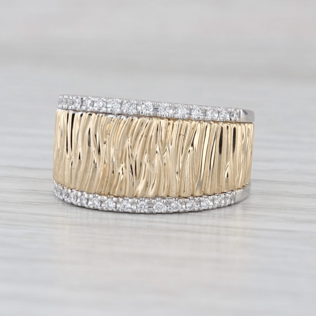Allison Kaufman 0.20ctw Diamond Wide Band Textured Ring 14k Yellow White Gold