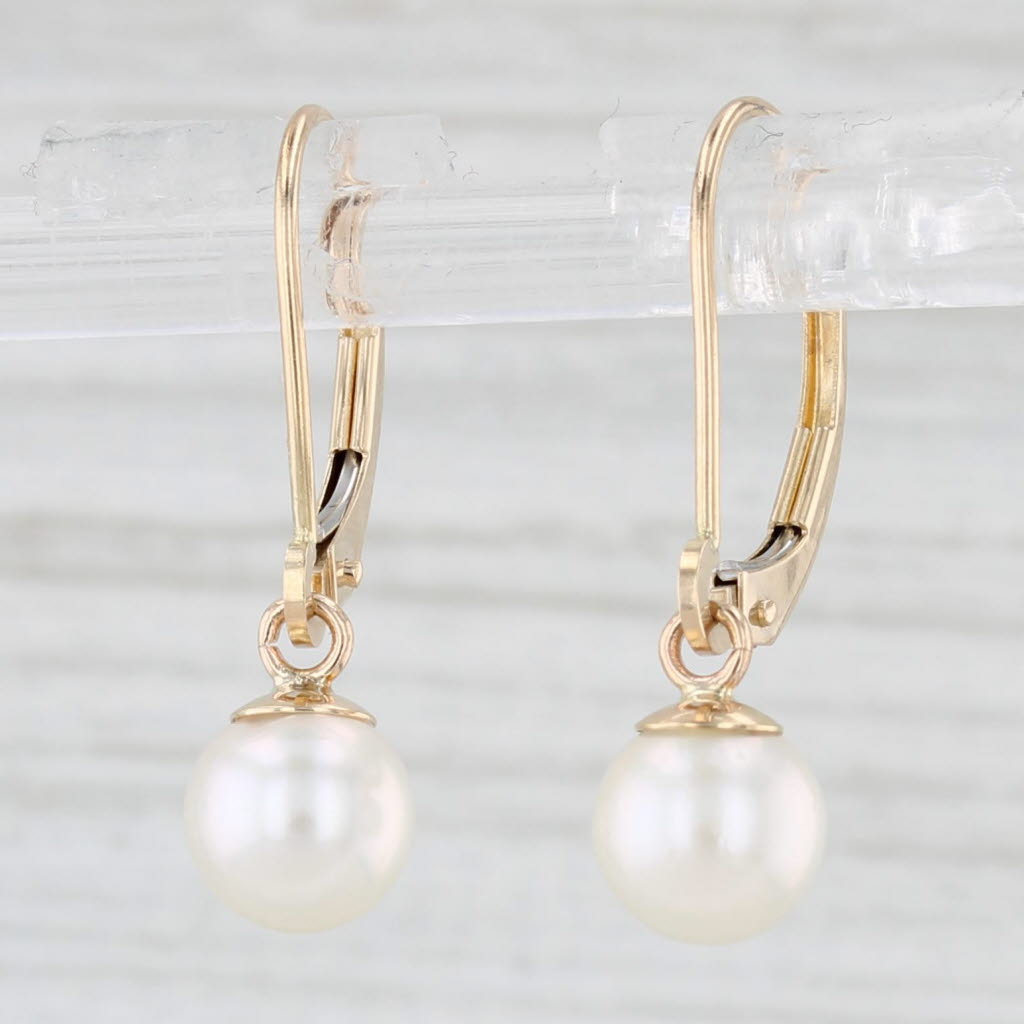 Light Gray Cultured Saltwater Pearl Drop Earrings 14k Yellow Gold Lever Backs