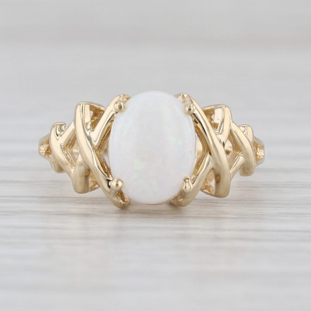 Oval Cabochon Opal Solitaire Ring 10k Yellow Gold Size 6.5