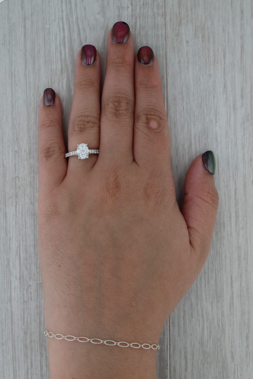 1ctw Diamond Cluster Engagement Ring 950 Platinum Size 6.75 Cathedral Band