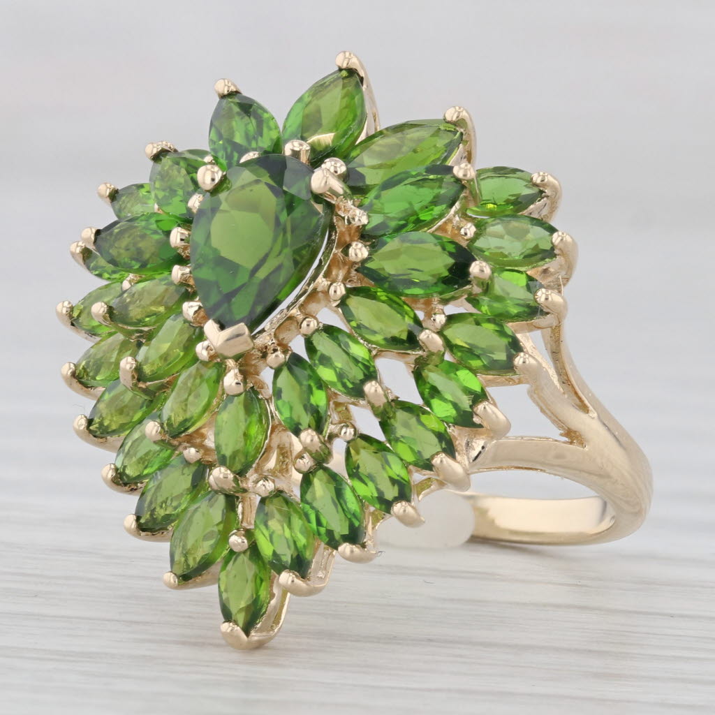 Light Gray 4.60ctw Diopside Pear Double Halo Cocktail Ring 10k Yellow Gold Size 7.25