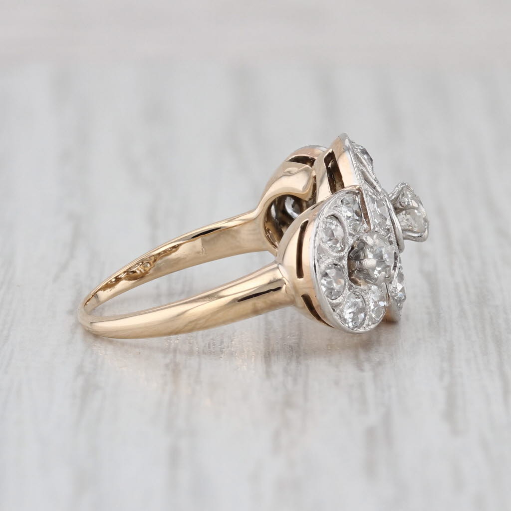 Vintage Art Deco 0.99ctw Old European Diamond Ring 14k Gold Platinum Size 7