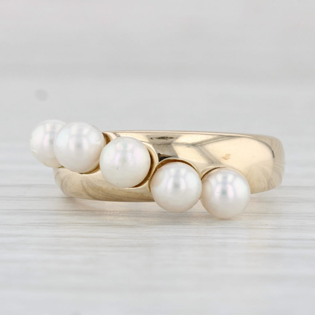 Light Gray Cultured Pearl Ring 14k Yellow Gold Size 5.75 Stackable