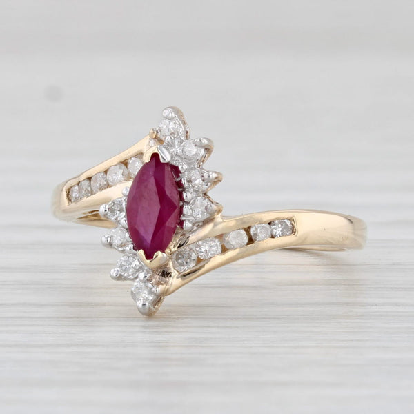 0.55ctw Marquise Ruby Diamond Halo Ring 10k Yellow Gold Size 6 Bypass