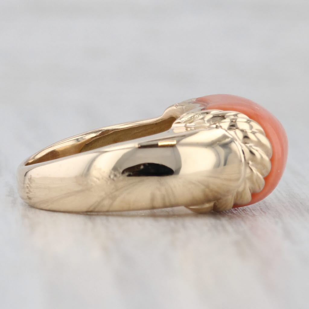 Light Gray Carved Coral Statement Ring 14k Yellow Gold Size 5.75