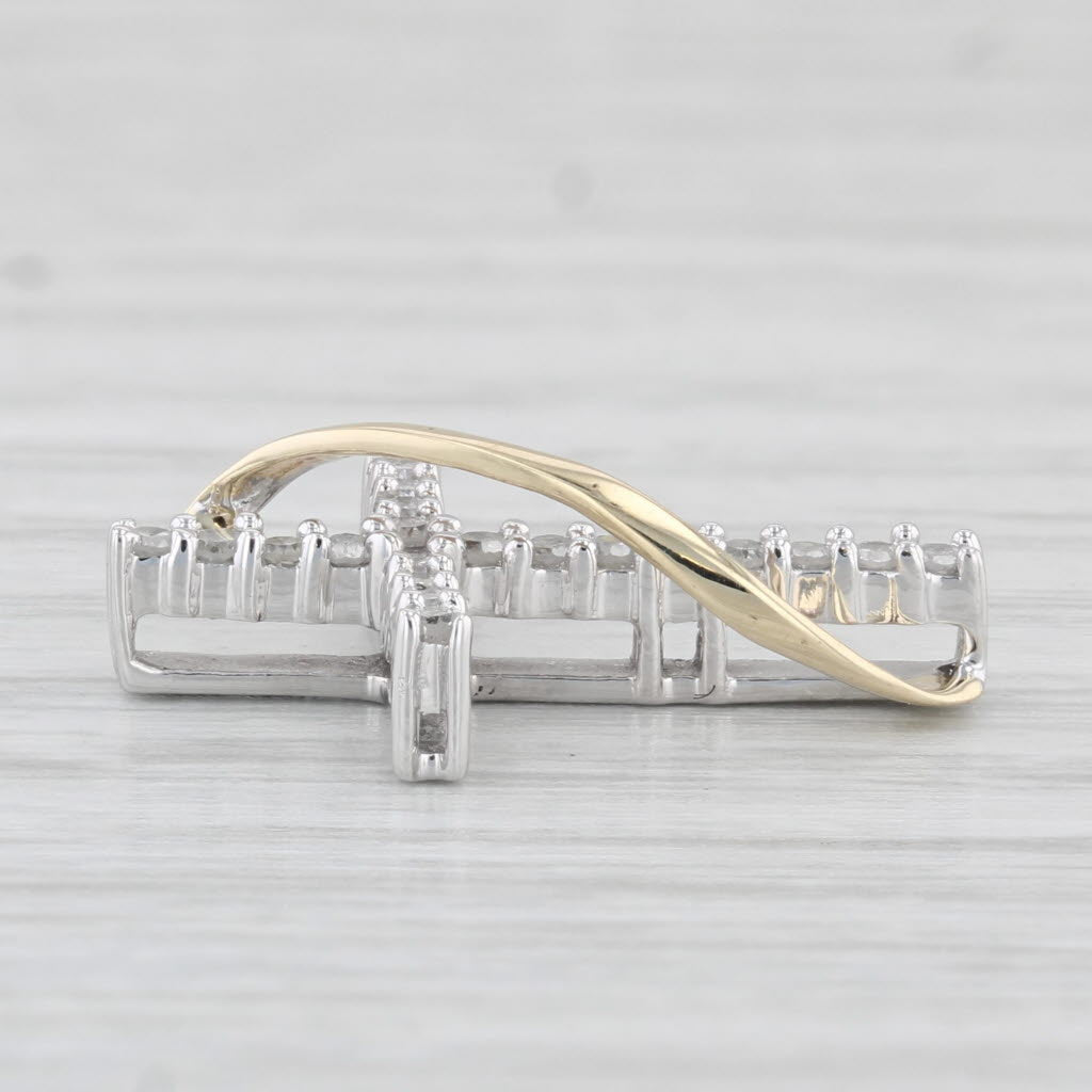 Light Gray 0.20ctw Diamond Cross Pendant 10k Yellow White Gold