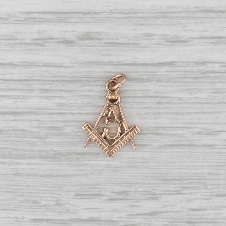 Masonic Blue Lodge Square Compass Symbol Pendant 10k Yellow Gold Charm