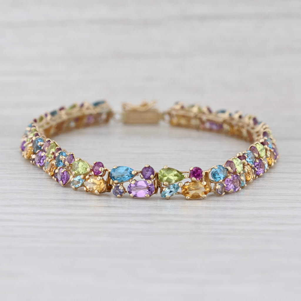 13.09ctw Gemstone Tennis Bracelet 14k Gold 8" Tanzanite Topaz Amethyst Peridot