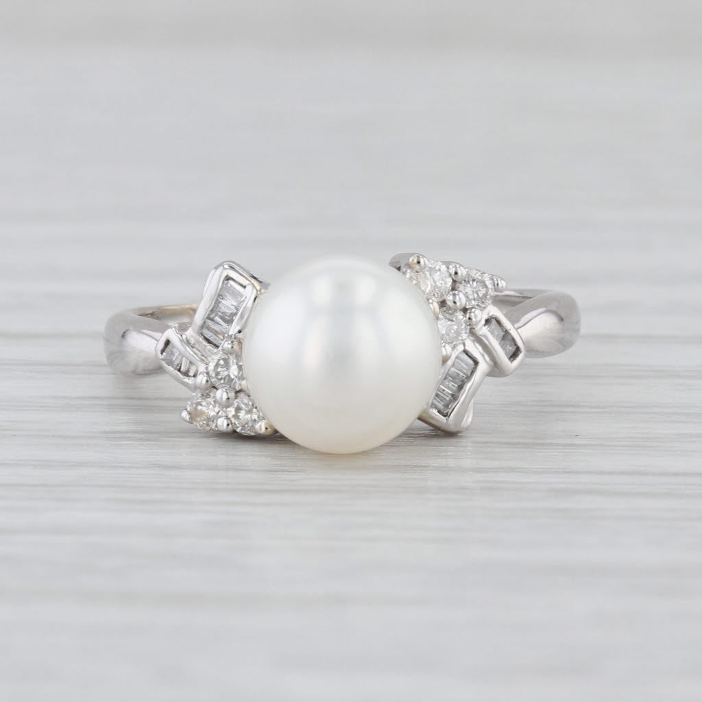 Cultured Pearl 0.17ctw Diamond Ring 14k White Gold Size 7