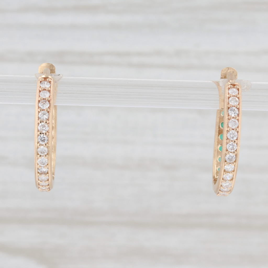 New Nina Wynn .64ctw Diamond Chalcedony Hoop Earrings 14k Gold Hinged Snap Top