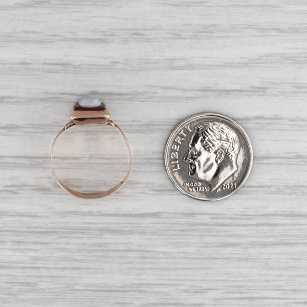 Victorian Carved Chalcedony Cameo Ring 9k Rose Gold Size 4.5 Antique