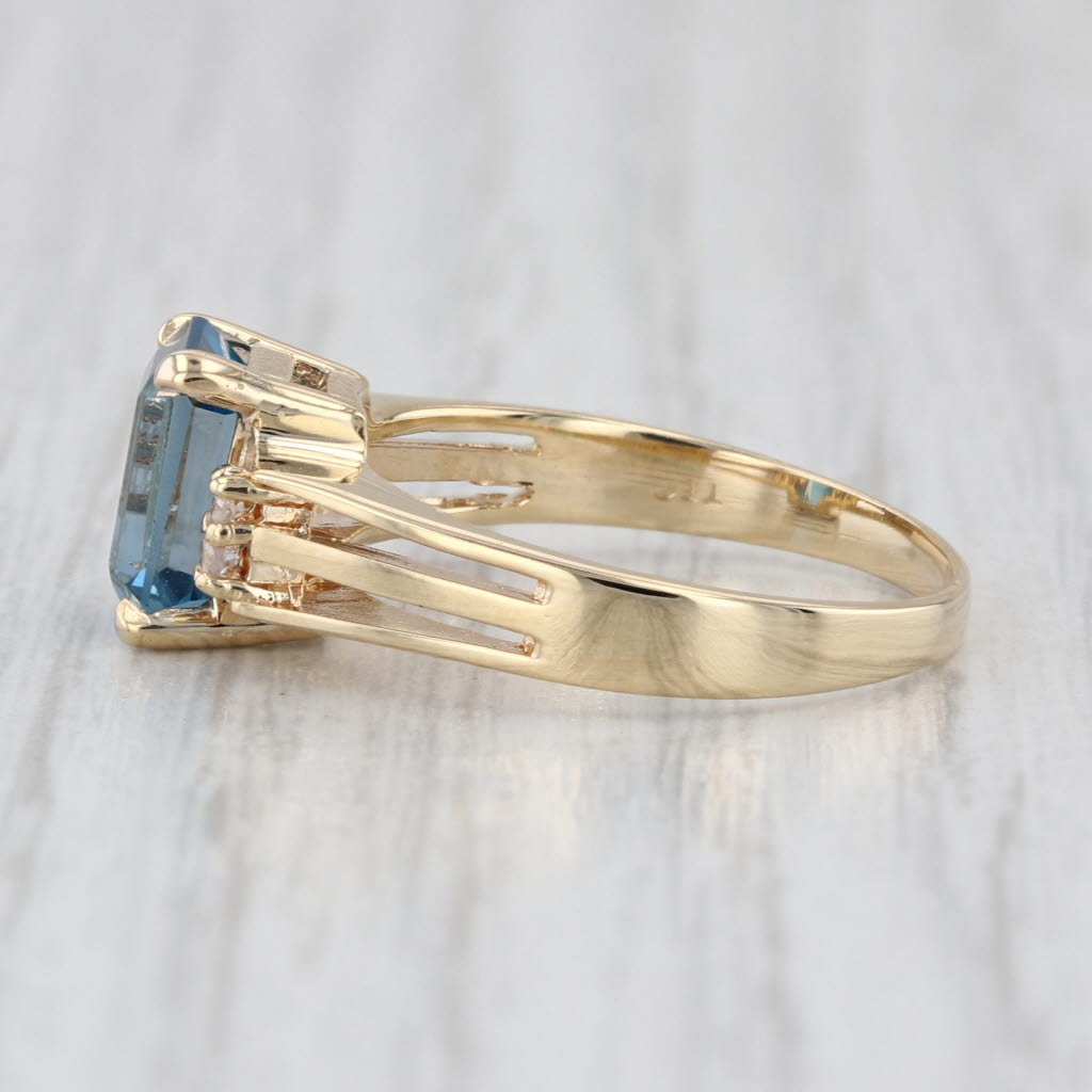 2.03ctw Emerald Cut Blue Topaz Diamond Ring 14k Yellow Gold Size 6.25