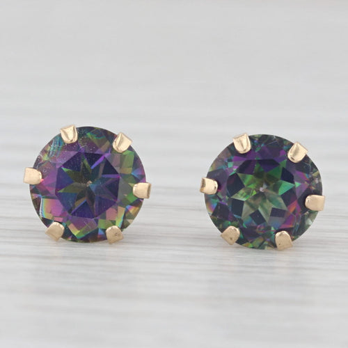 Light Gray 4.20ctw Mystic Topaz Stud Earrings 10k Yellow Gold Round Purple Green Solitaires