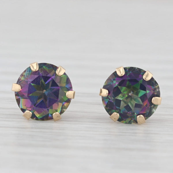 4.20ctw Mystic Topaz Stud Earrings 10k Yellow Gold Round  display picture 1