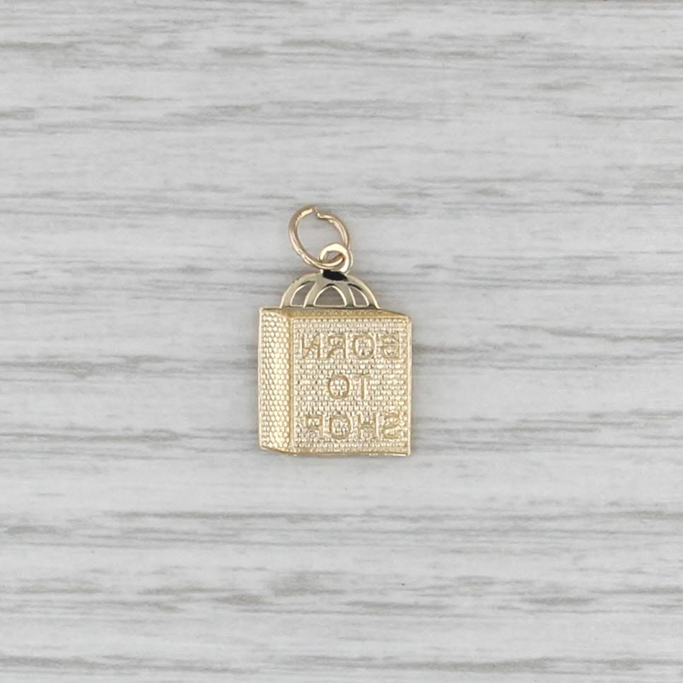 "Born to Shop" Bag Charm 14k Yellow Gold Pendant