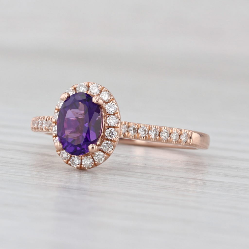 1ctw Amethyst Diamond Halo Ring 14k Rose Gold Size 7 Engagement