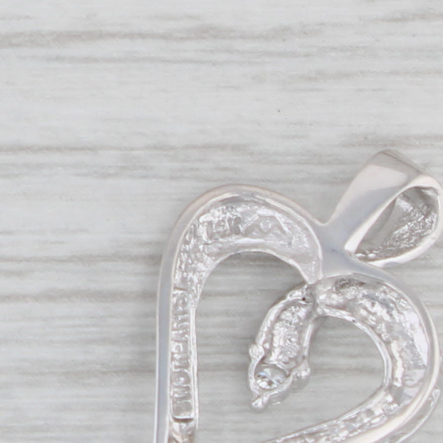 Gray Diamond Open Heart Pendant 14k White Gold Round Solitaire