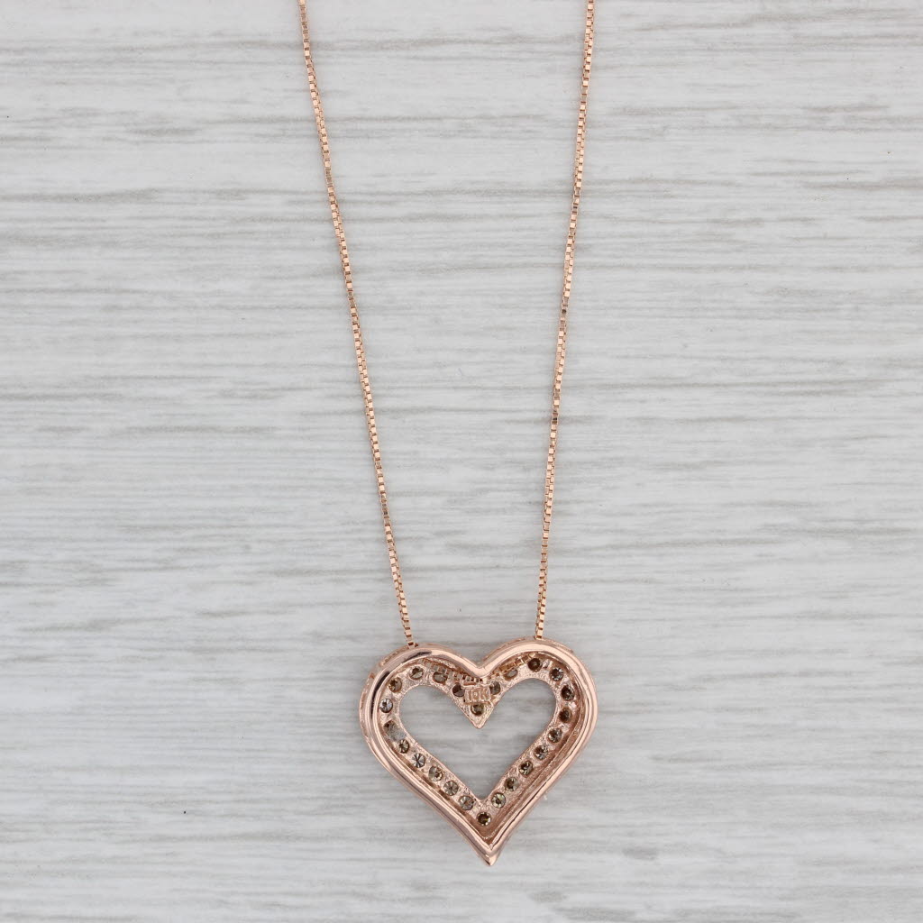 Gray 0.47ctw Champagne Diamond Heart Pendant Necklace 10k Rose Gold 19" Box Chain