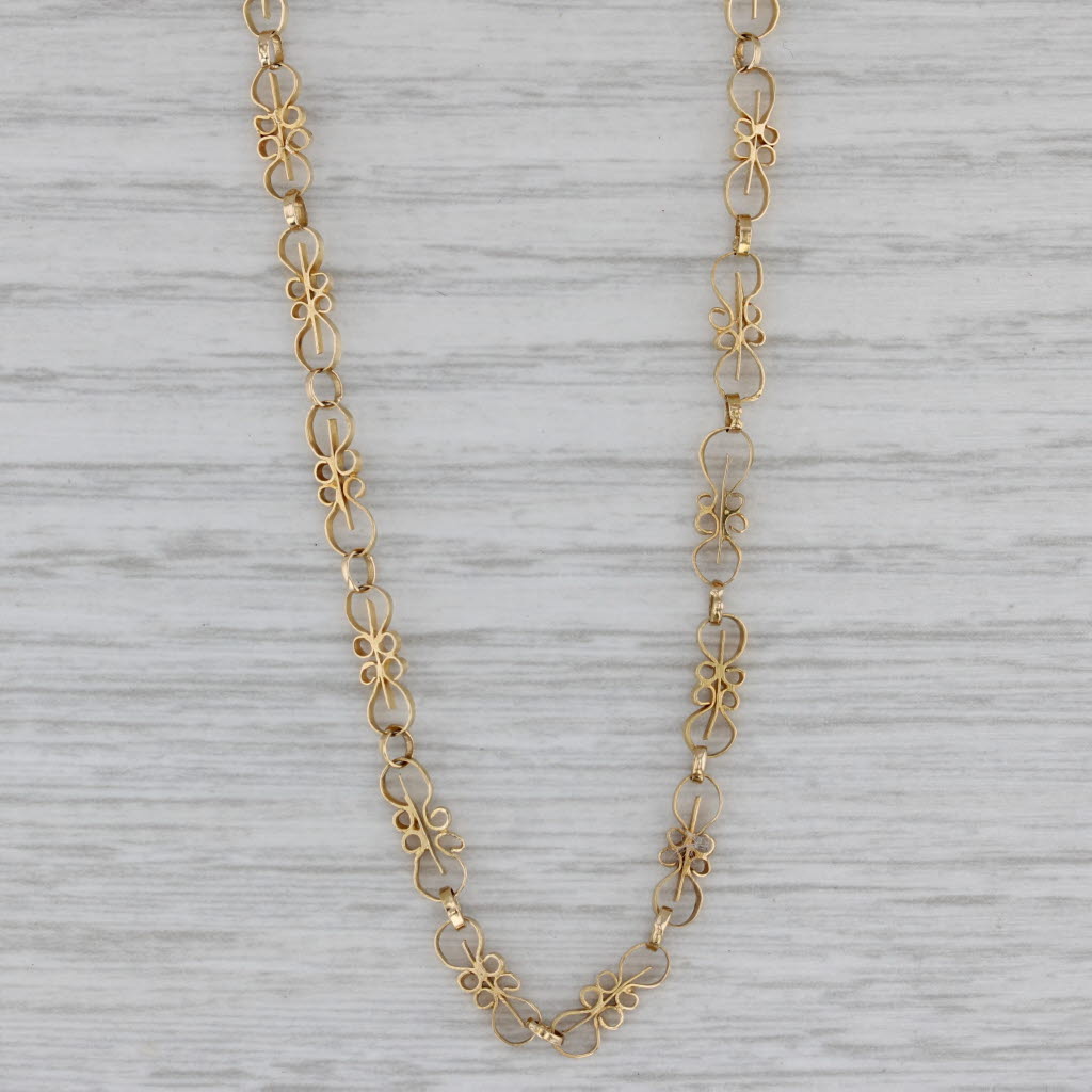 Gray Vintage Flower Link Chain 14k Yellow Gold 22" 3.6mm