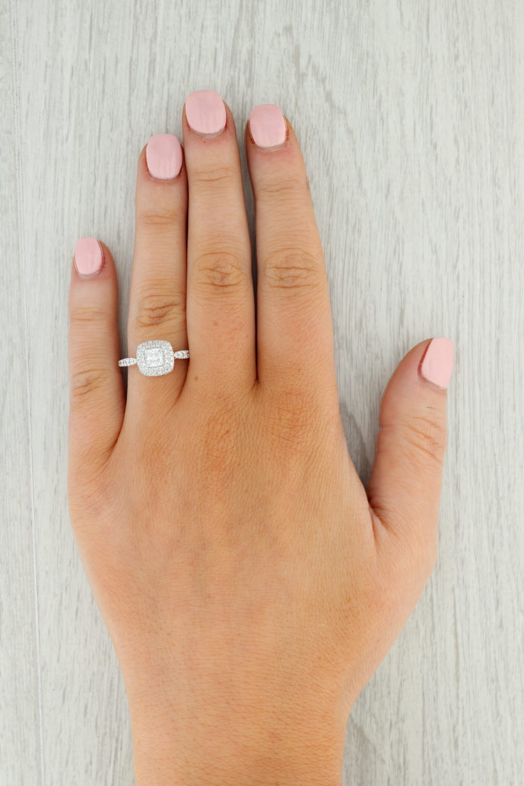 New Princess Semi Mount Diamond Halo Engagement Ring 14k White Rose Gold Sz 6.5