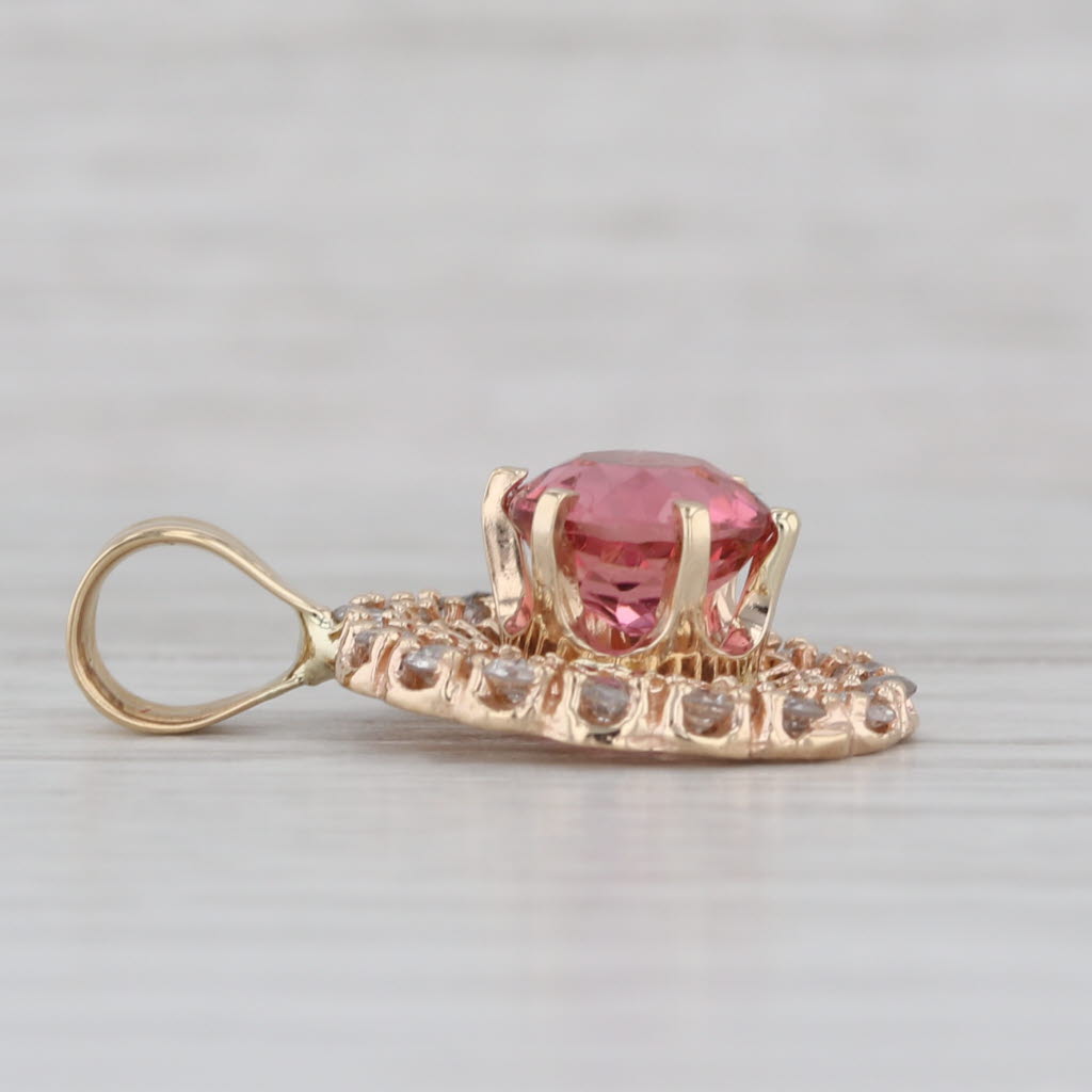 1.55ctw Pink Tourmaline Diamond Halo Pendant 14k Yellow Gold