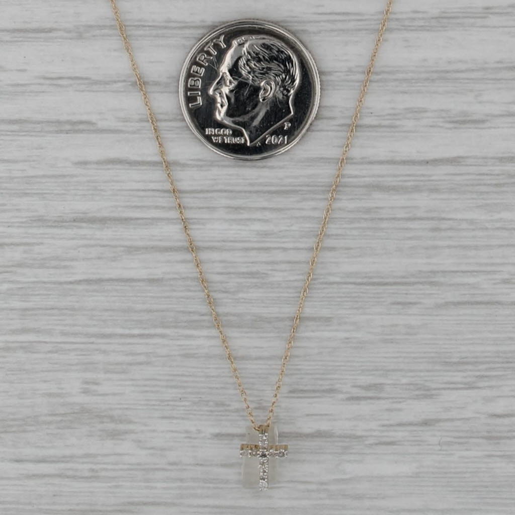 Small Diamond Cross Pendant Necklace 14k Yellow Gold 18" Rope Chain