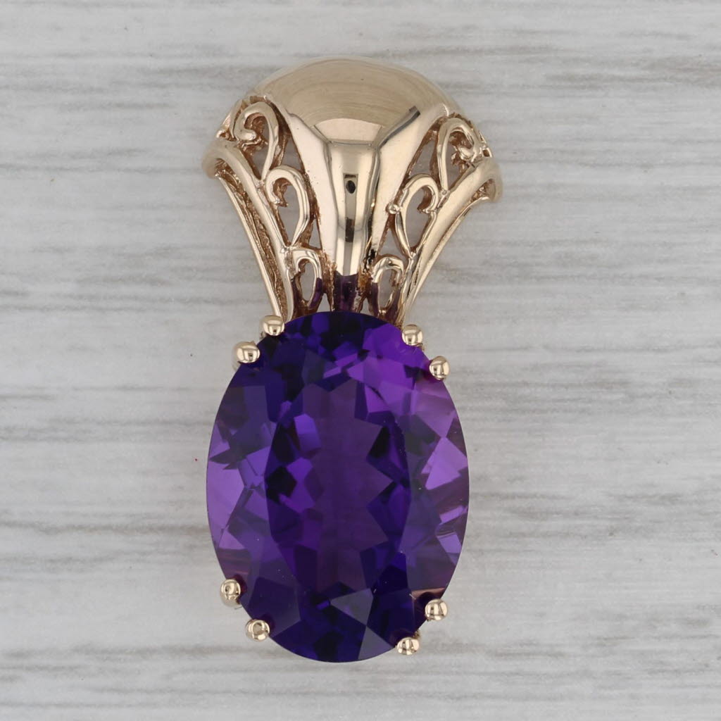 Gray 8.50ct Oval Amethyst Solitaire Pendant 10k Yellow Gold