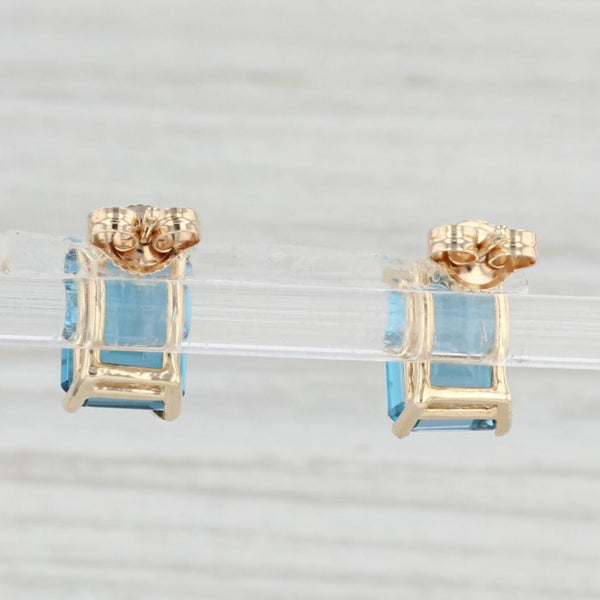 Light Gray 6ctw London Blue Topaz Stud Earrings 14k Yellow Gold Emerald Cut Solitaire Studs