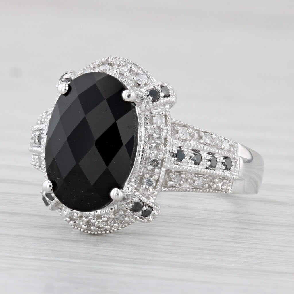 Light Gray Oval Onyx 0.18ctw Diamond Halo Ring 14k White Gold Size 7.25