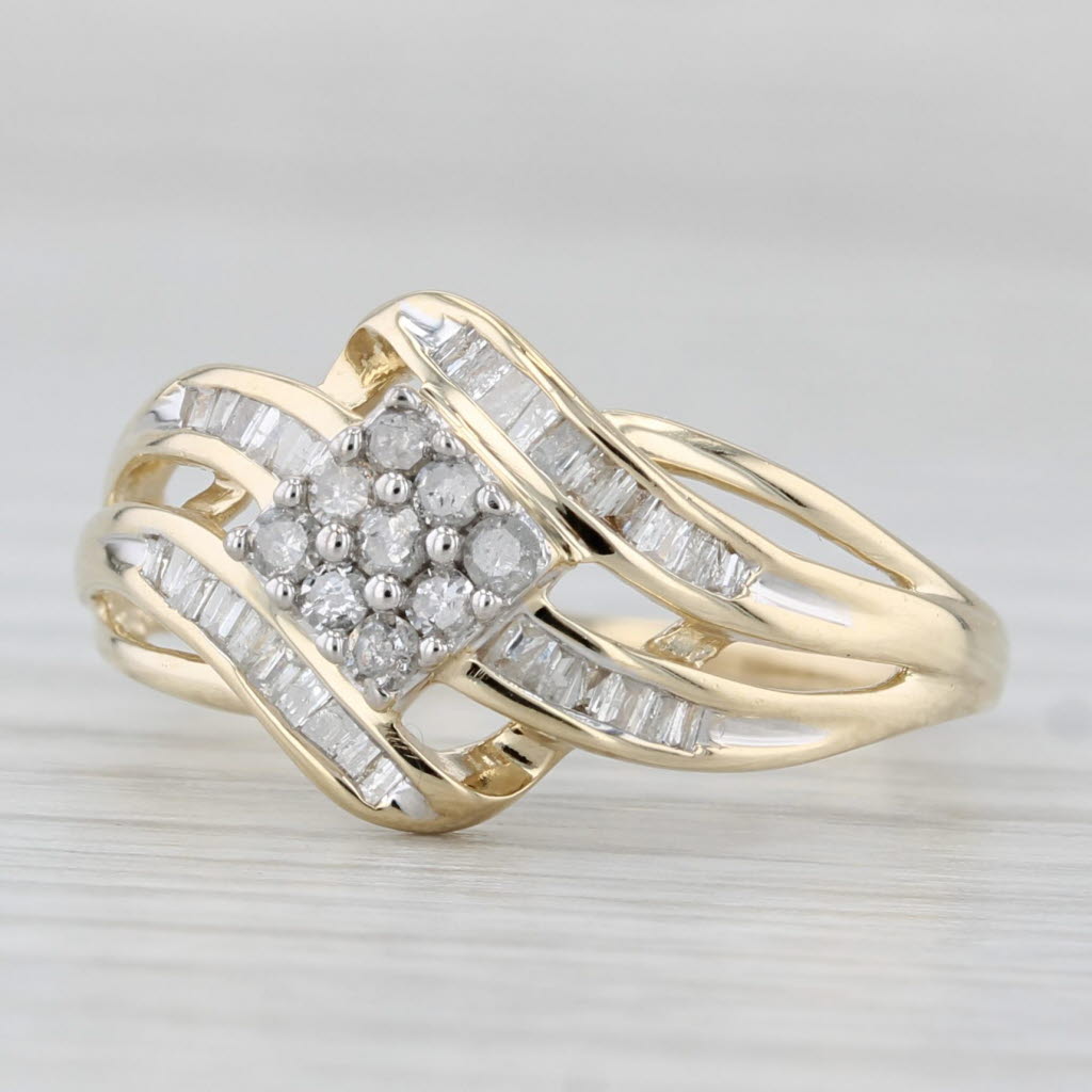 Light Gray 0.25ctw Diamond Cluster Ring 10k Yellow Gold Size 7 Bypass