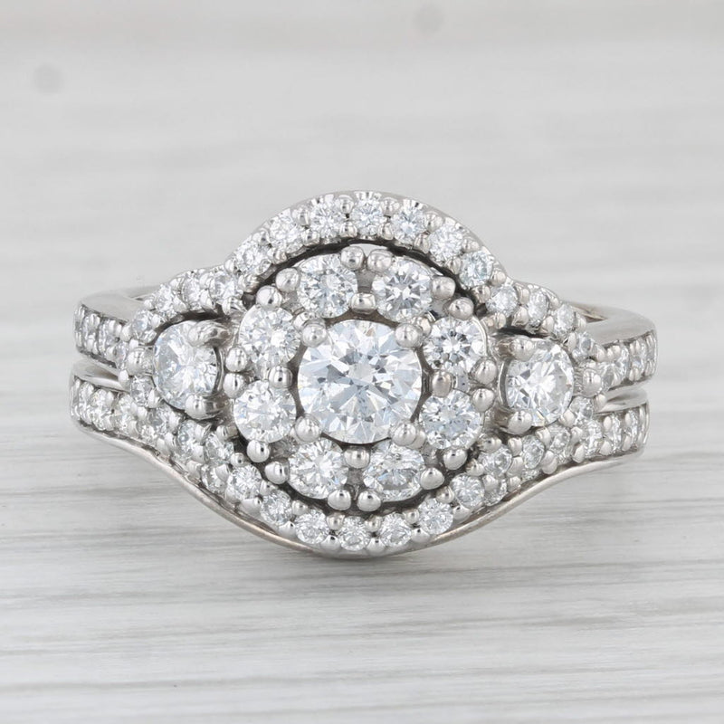 1.40ctw Diamond Cluster Engagement Ring Wedding Band Bridal Set 14k Gold Size 7